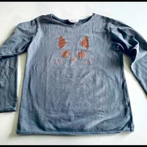 Arsene et les Pipelettes girls gray cat face long sleeve casual top size 6